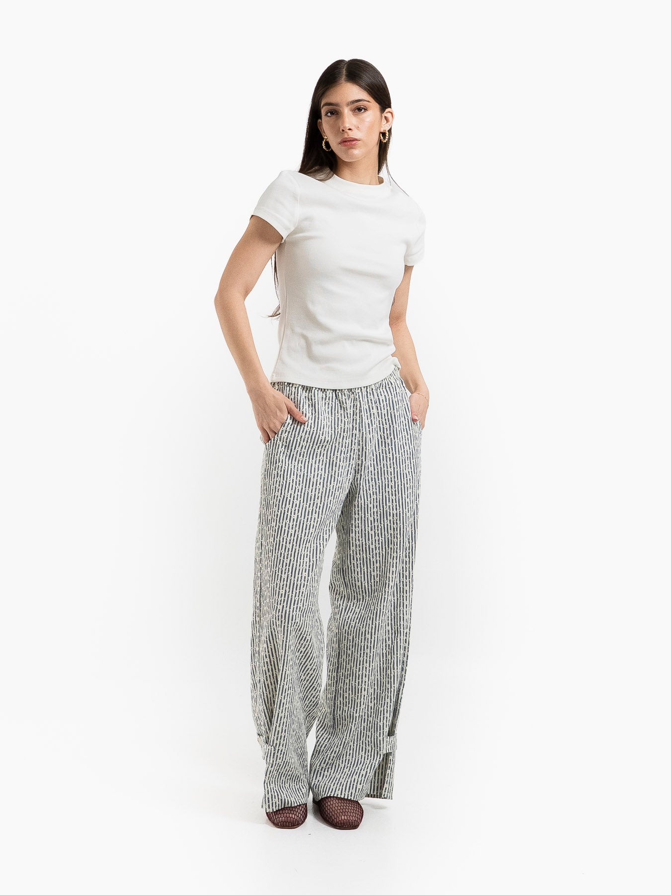 SOL STRIPES PANTS WHITE BLUE