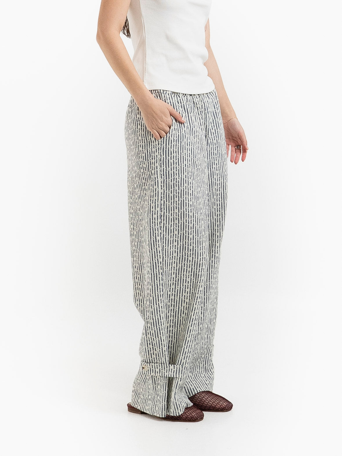 SOL STRIPES PANTS WHITE BLUE